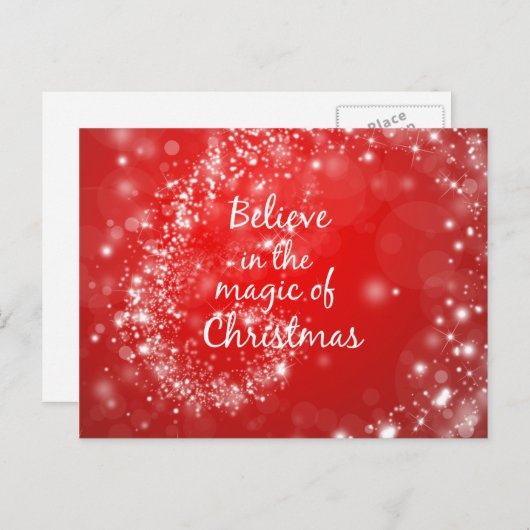 Red Sparkles met kerst Magic Quote Feestdagenkaart (Voorkant / Achterkant)
