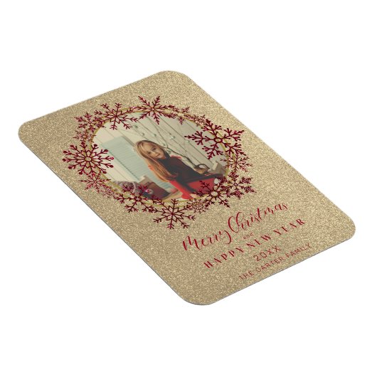 Red Sparkles Sneeuwvlokken Kerstmis Familie Foto Magneet (Rechterzijde)