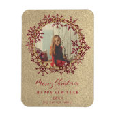 Red Sparkles Sneeuwvlokken Kerstmis Familie Foto Magneet (Verticaal)