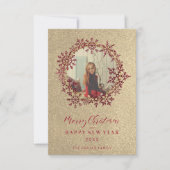 Red Sparkles Snowflakes Christmas Family Photo (Voorkant)