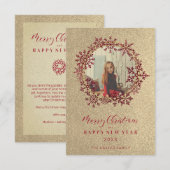 Red Sparkles Snowflakes Christmas Family Photo (Voorkant / Achterkant)