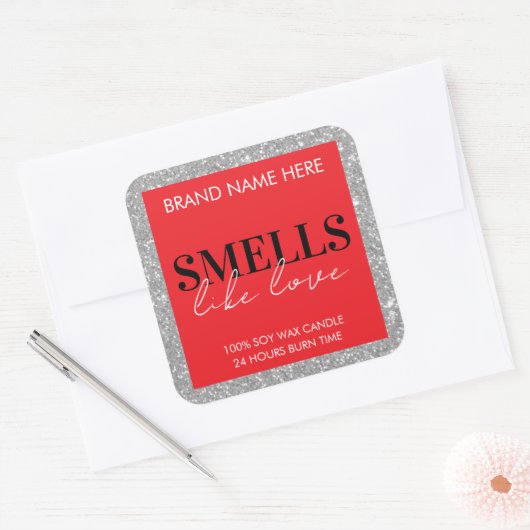 Red Sparkling Custom Valentine's Day Candle Label (Envelop)