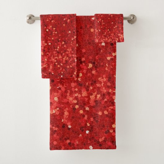 Red sparkling glitter pattern bad handdoek (Insitu)
