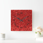 Red sparkling glitter pattern vierkante klok (Huis)