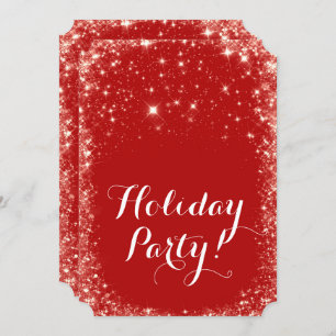 Red Sparkly Glitter Holiday Party Kaart