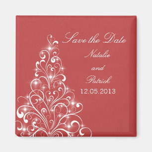 Red Sparkly Holiday Tree Save the Date Magnet