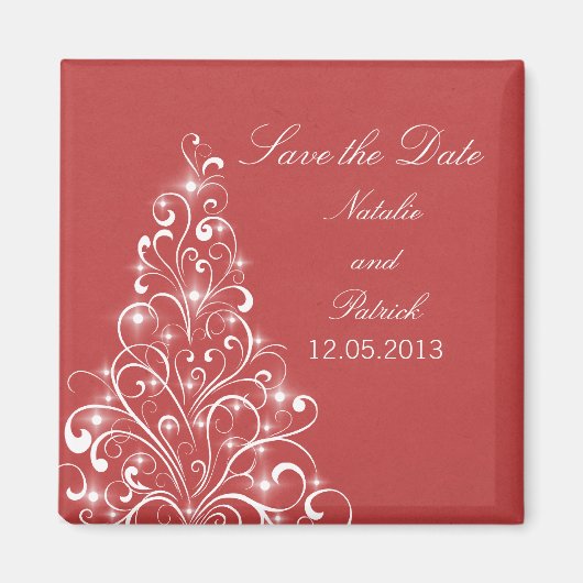 Red Sparkly Holiday Tree Save the Date Magnet (Voorkant)