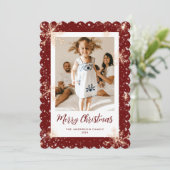 Red Sparkly Snowflake Foto Vrolijke Kerst Kaart (Staand voorkant)