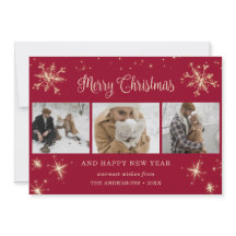 Red Sparkly Snowflake-fotokerstkaarten