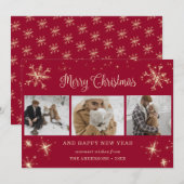 Red Sparkly Snowflake-fotokerstkaarten Feestdagenkaart (Voorkant / Achterkant)