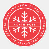 Red Special Delivery from Santa to Name North Pole Ronde Sticker (Voorkant)
