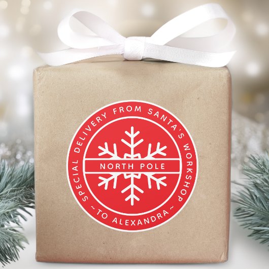 Red Special Delivery from Santa to Name North Pole Ronde Sticker