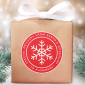 Red Special Delivery from Santa to Name Snowflake Ronde Sticker