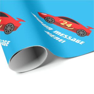 Red speelgoed racecar gepersonaliseerd kind Birthd Cadeaupapier
