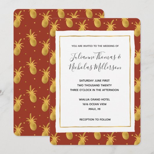 Red Spice Gold Pineapple Wedding Kaart (Voorkant / Achterkant)