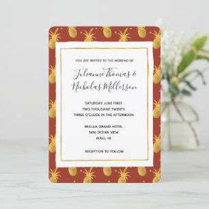 Red Spice Gold Pineapple Wedding Kaart
