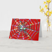 Red Spider en Spider Web Halloween Kaart (Gele Bloem)