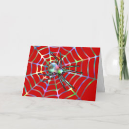 Red Spider en Spider Web Halloween Kaart