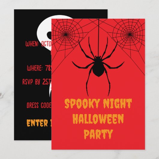 Red Spider Spooky Halloween Party Invitation (Voorkant / Achterkant)