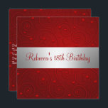 Red Spiral Hearts Silver 18th Birthday Party Kaart<br><div class="desc">Elegant Red Spiral Love Hearts and Flowers with Silver Trims 18th Birthday Party Invitation. Pas je aan met je eigen gegevens.</div>