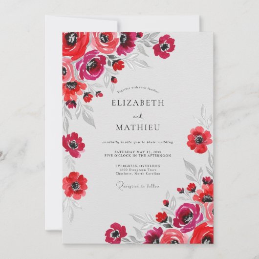 Red Spirited Watercolor Wedding Kaart (Voorkant)