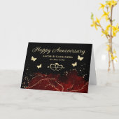 Red Splash Gold Glitter Butterflies Jubileum Kaart (Gele Bloem)