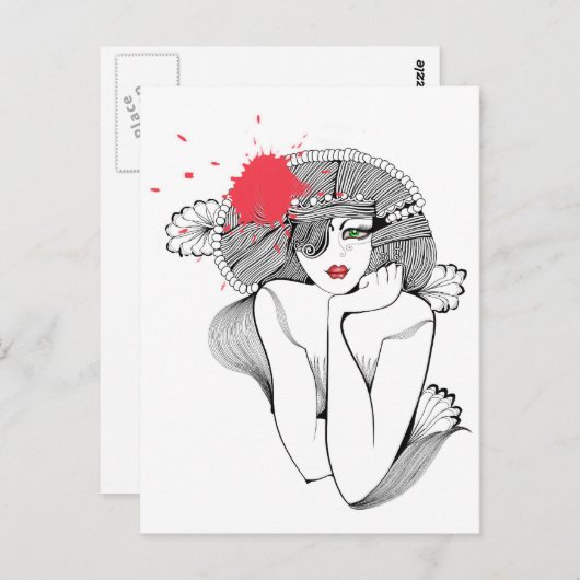 Red Splash meisje Briefkaart (Voorkant / Achterkant)