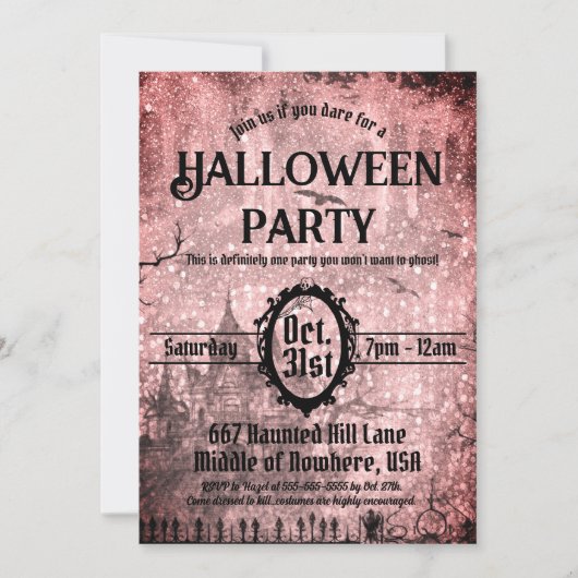 Red Spooky Haunted House Halloween Party Kaart (Voorkant)