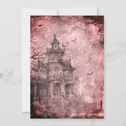Red Spooky Haunted House Halloween Party Kaart (Achterkant)