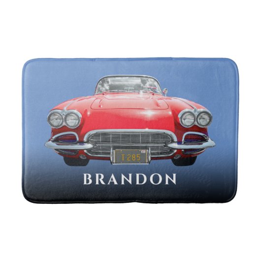 Red Sport's auto, naam, zwart verloop & blauw Badmat (Voorkant)