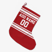 Red Sports Jersey met Jouw naam en nummer Grote Kerstsok (Voorkant (Hangend))