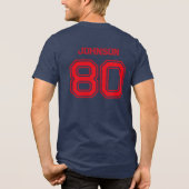 Red Sports Team Aangepaste naam, nummer, Team Navy Tri-Blend Shirt (Achterkant)
