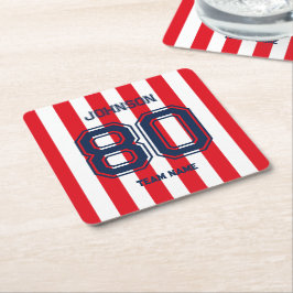 Red Sports Team Custom Name Number Team Gameday Kartonnen Onderzetters