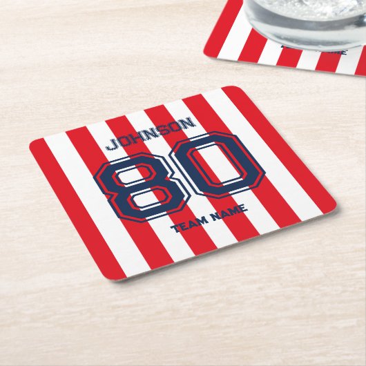Red Sports Team Custom Name Number Team Gameday Kartonnen Onderzetters (Schuin)