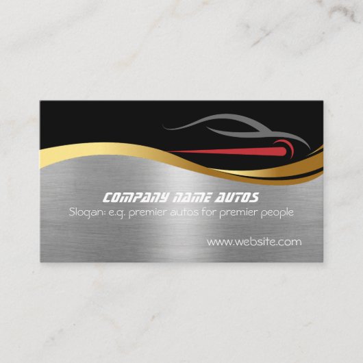 Red Sportscar op staaleffect, verkoopshowroom voor Visitekaartje (Voorkant)
