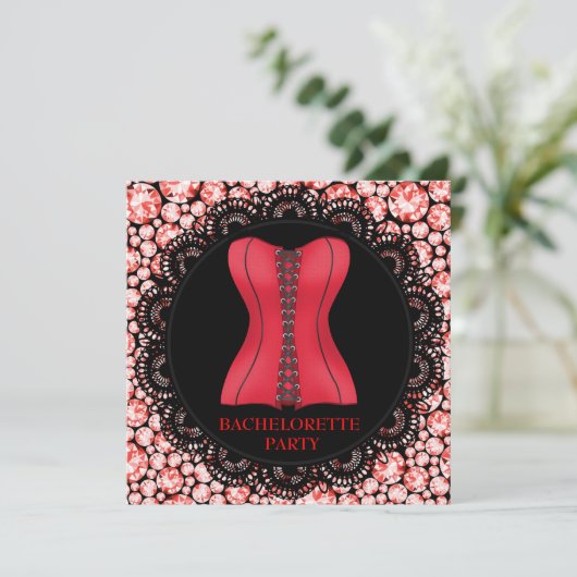 RED SPOT CORSET BACHELORETTE PARTY DIAMONDS KAART (Staand voorkant)