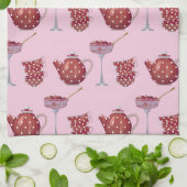 Red Spotty Tea Set and Strawberries Pink Pattern Theedoek (Gevouwen)