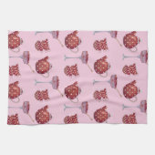 Red Spotty Tea Set and Strawberries Pink Pattern Theedoek (Horizontaal)