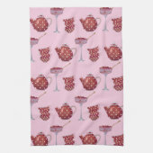Red Spotty Tea Set and Strawberries Pink Pattern Theedoek (Verticaal)