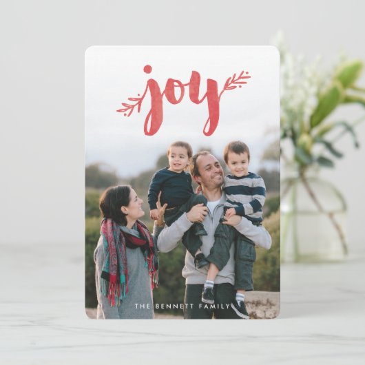 Red Sprigs van de Joy kerstfeestelijke fotokaart Feestdagenkaart (Staand voorkant)