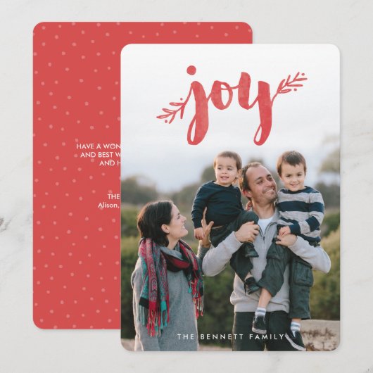 Red Sprigs van de Joy kerstfeestelijke fotokaart Feestdagenkaart (Voorkant / Achterkant)
