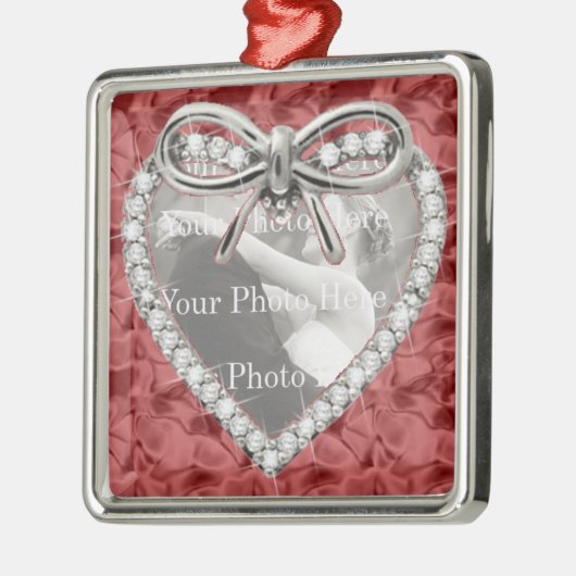 Red Square Diamond Heart Lijst Ornament (Links)