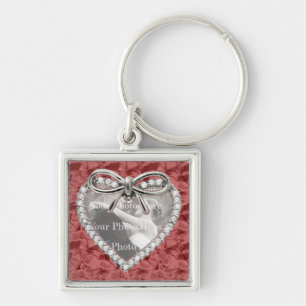 Red Square Diamond Heart Lijst Sleutelhanger