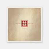 Red Square Double Happiness Gold Chinese Weddensch Servet (Voorkant)