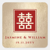 Red Square Double Happiness Gold Chinese Weddensch Vierkante Sticker (Voorkant)