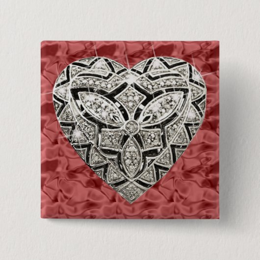 Red Square Elegant Designer Heart Button (Voorkant)