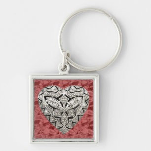 Red Square Elegant Designer Heart Keychain