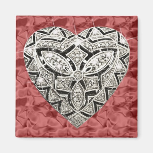 Red Square Elegant Designer Heart Magnet (Voorkant)