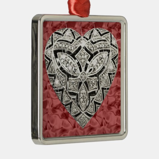 Red Square Elegant Designer Heart Ornament (Rechts)