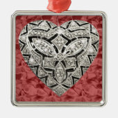 Red Square Elegant Designer Heart Ornament (Voorkant)